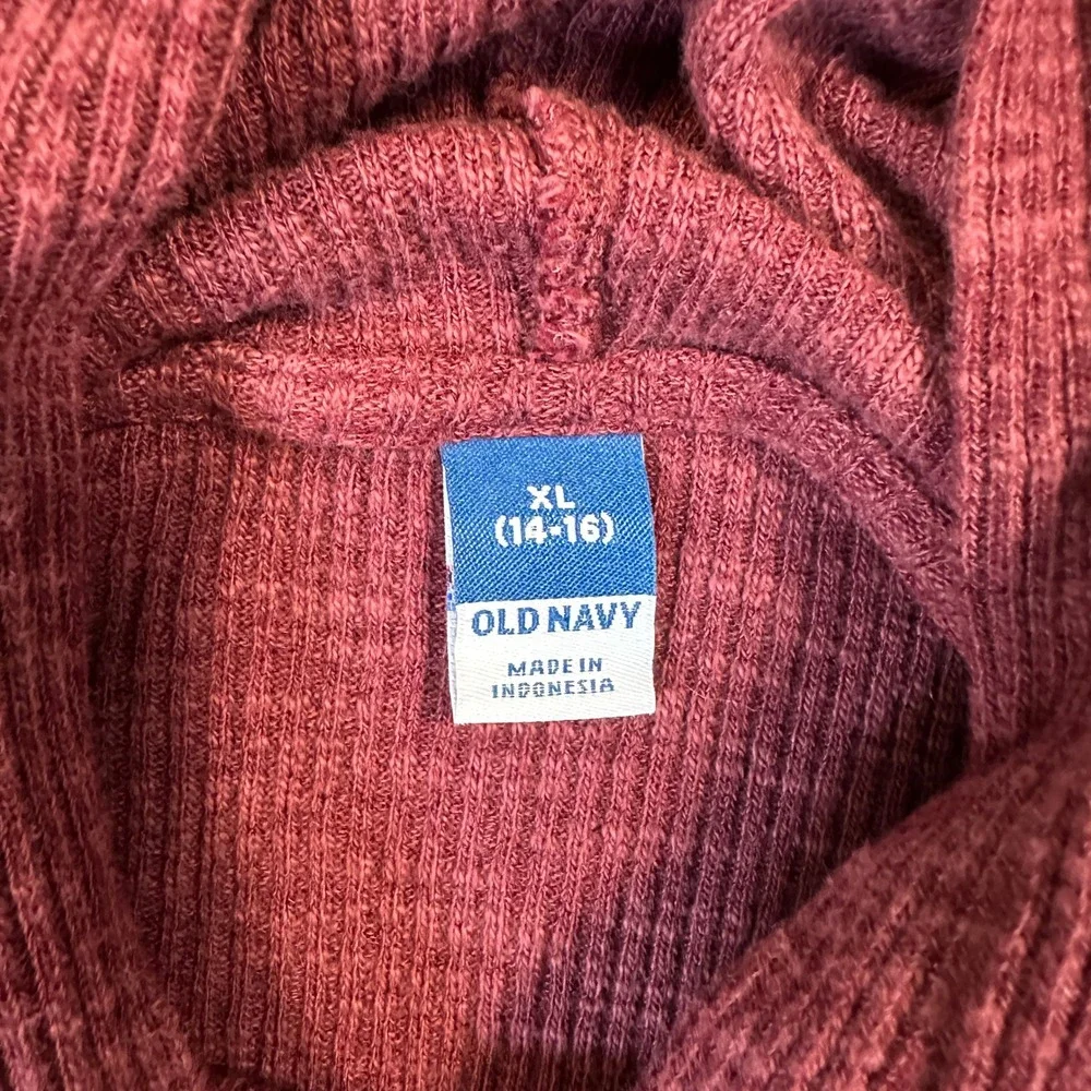 Old Navy Waffle-Knit Hoodie XL (14-16) Burgundy Soft Thermal Layer